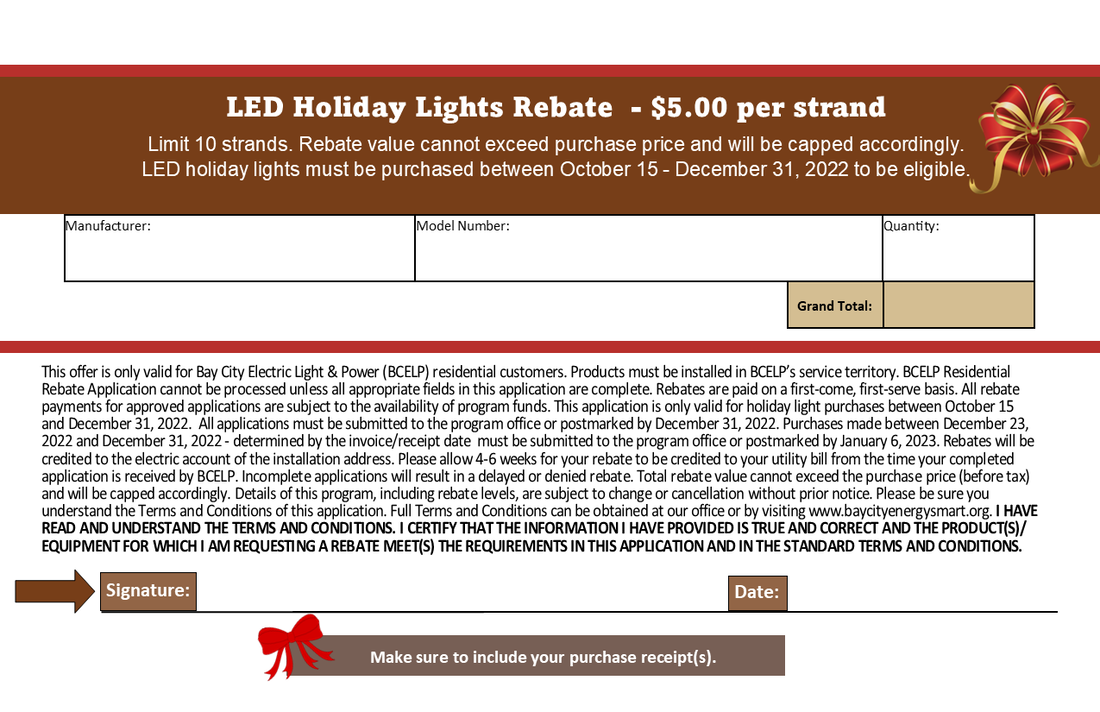 Holiday Light Rebate BAY CITY ELECTRIC LIGHT POWER ENERGY SMART PROGRAM
