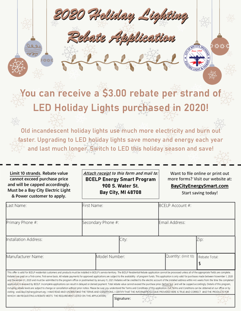Holiday Light Rebate BAY CITY ELECTRIC LIGHT POWER ENERGY SMART PROGRAM